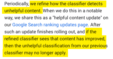 Documentación de Google sobre cómo funciona el clasificador hcu