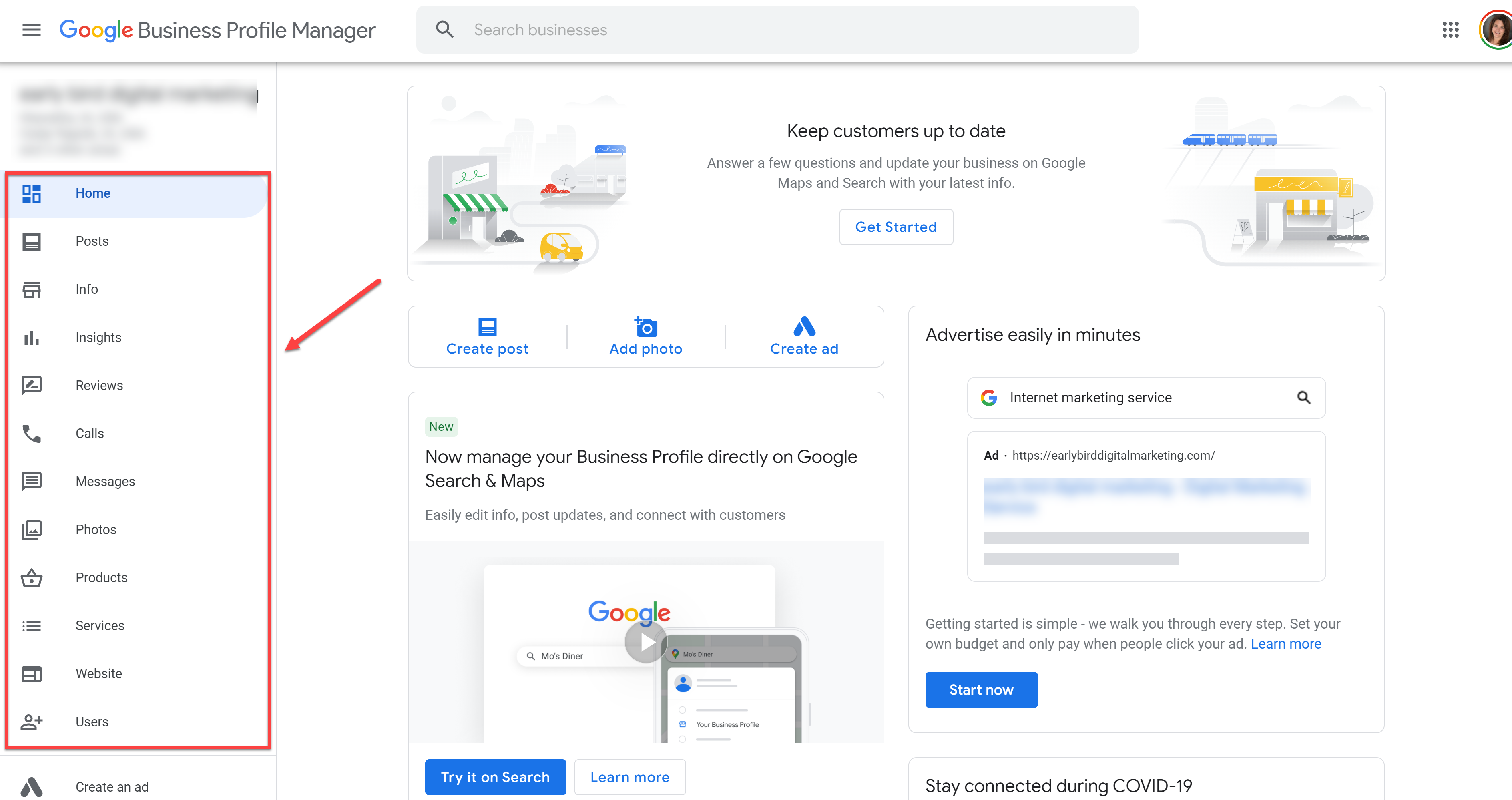 Administrador de perfiles comerciales de Google