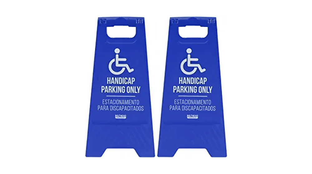 Semnele de parcare doar pentru parcare pentru handicapați - bilingv față-verso, portabil