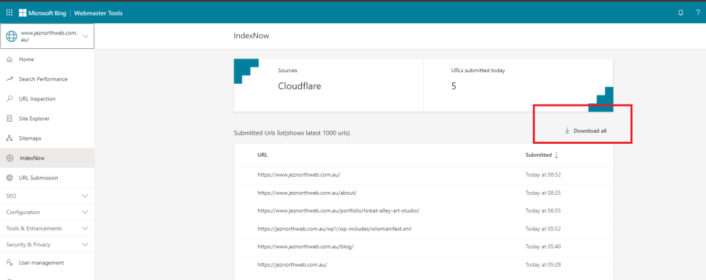 URL salah di Bing IndexNow dari CloudFlare -