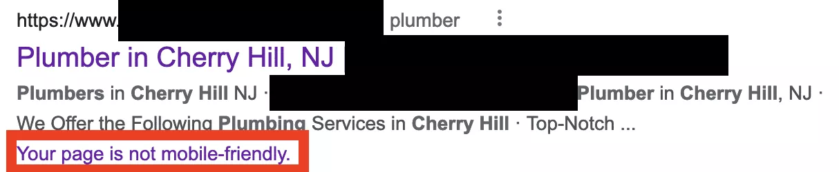 non mobile friendly website in search engine results