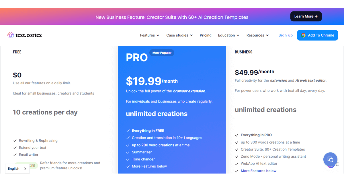 textcortex-price-page-best-summarizing-tools