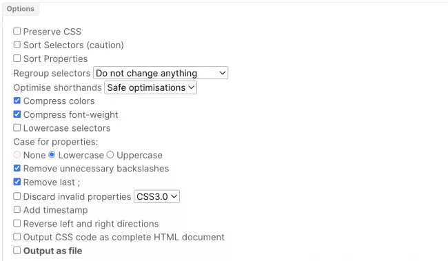 إعدادات CSS Optimizer