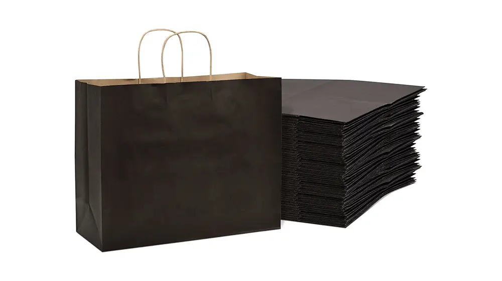 Papiertüten mit Griffen – 40,6 x 15,2 x 30,5 cm, 100 Stück extra große schwarze Geschenktüten