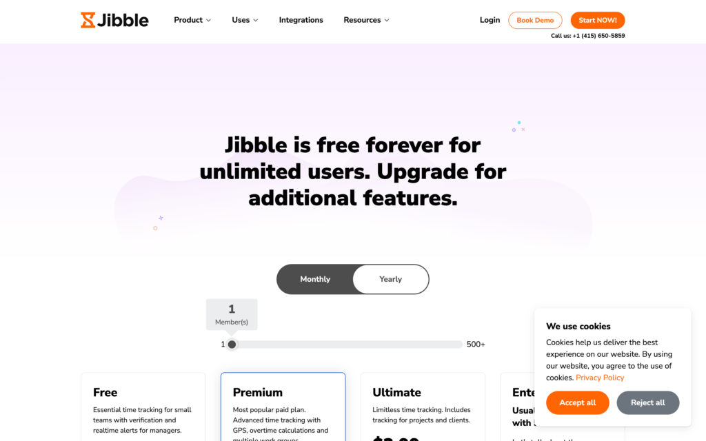 Jibble 웹페이지의 스크린샷