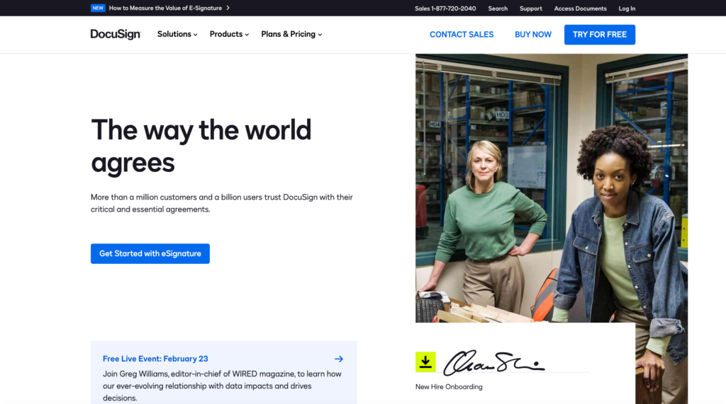 DocuSign Web ページのスクリーンショット