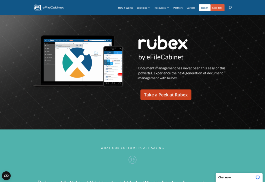 Captură de ecran a paginii web Rubex by eFileCabinet