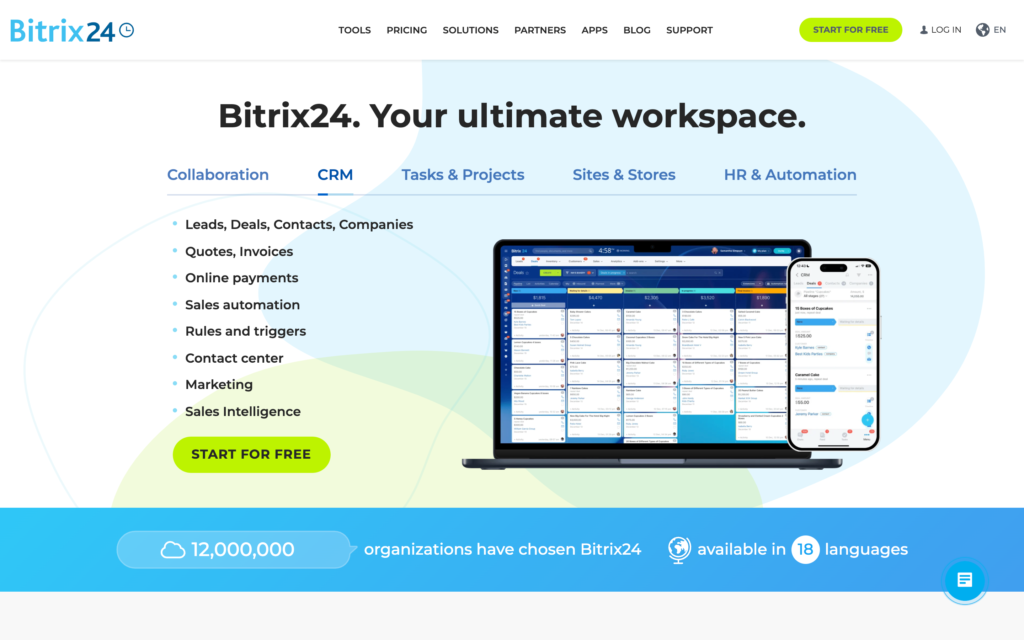 Screenshot della pagina web di Bitrix24