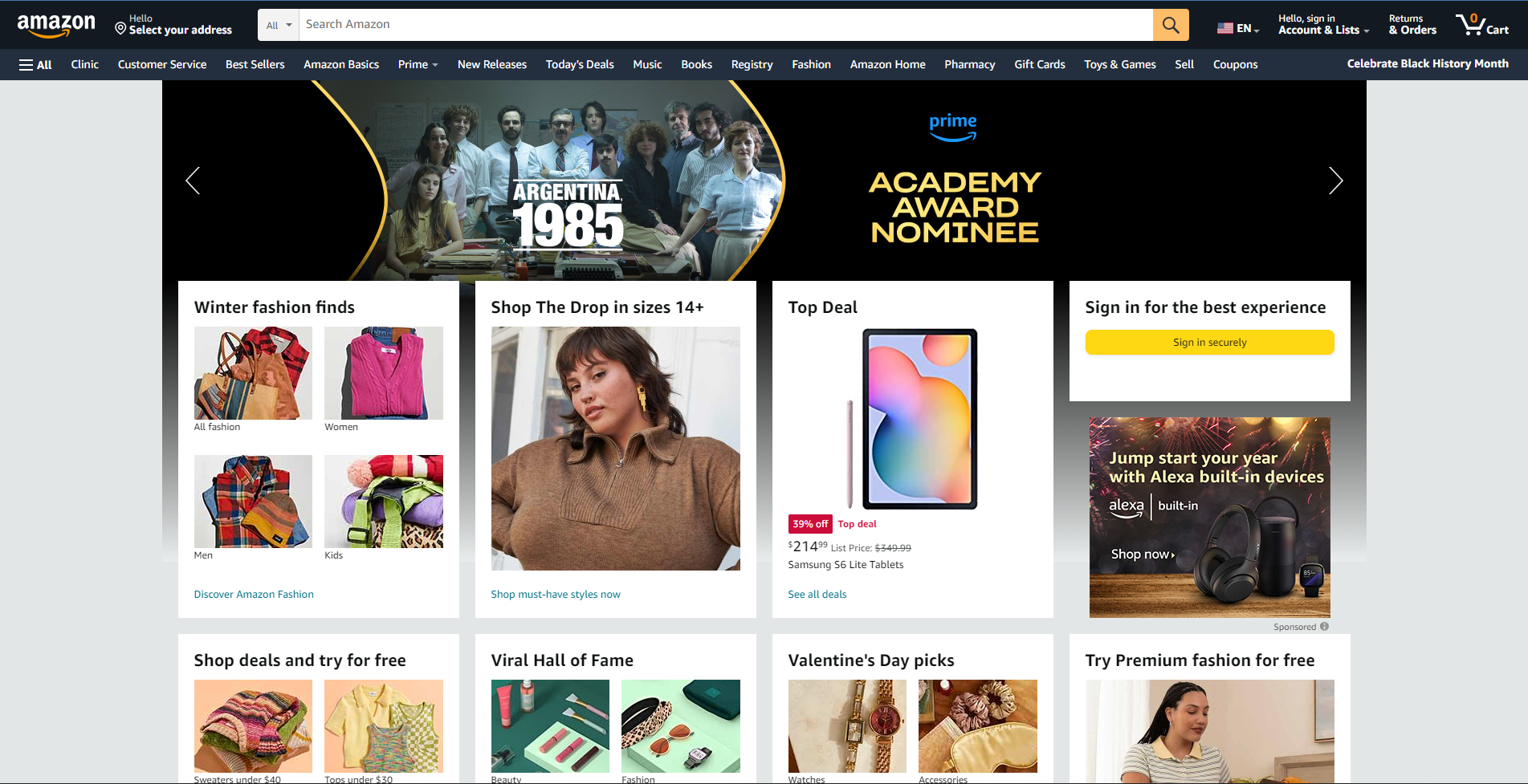 Amazon.com のホームページのスクリーンショット