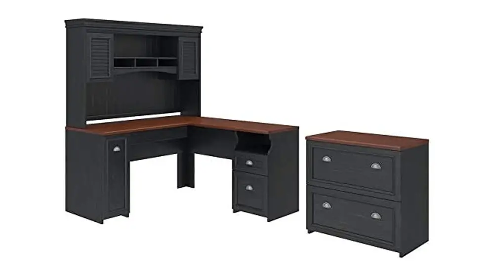 Biurko Scranton & Co Furniture Fairview L z szafką i szafką na dokumenty w kolorze czarnym