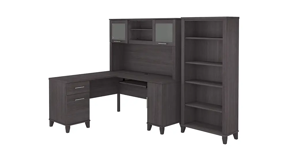 Biurko Bush Furniture Somerset 60W w kształcie litery L z szafką i regałem z 5 półkami