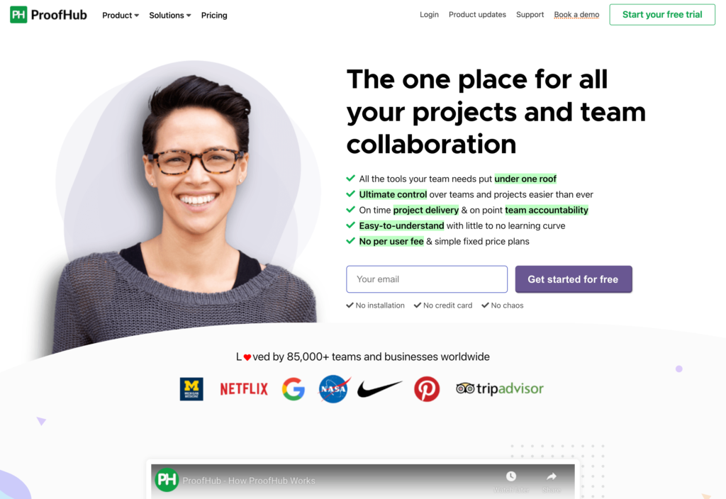Screenshot der Proofhub-Webseite
