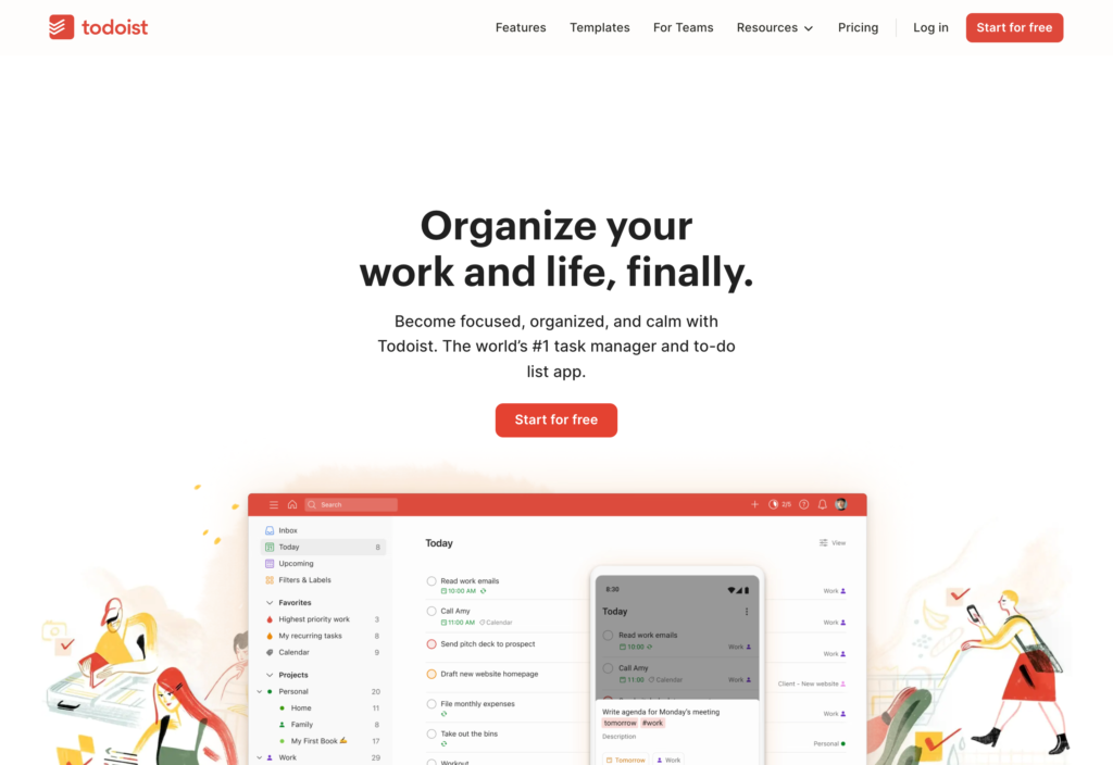 Screenshot della pagina web di Todoist