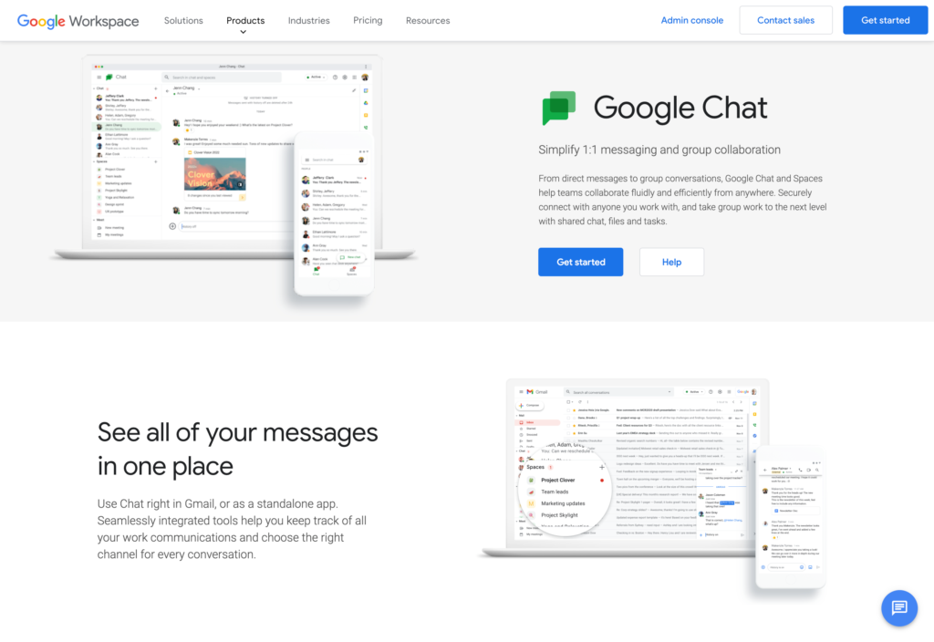 Zrzut ekranu strony internetowej Google Chat