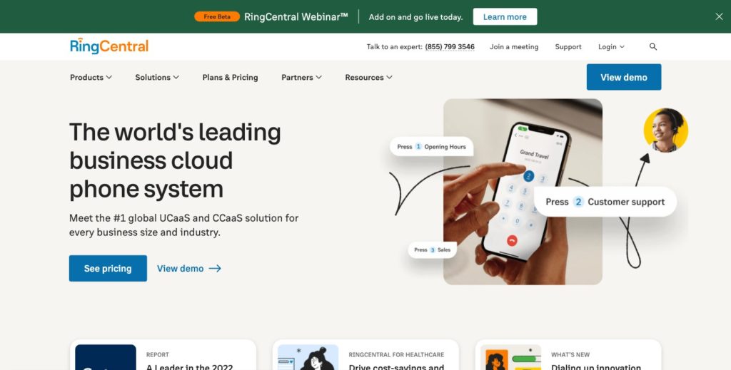 ภาพหน้าจอของหน้าเว็บ RingCentral