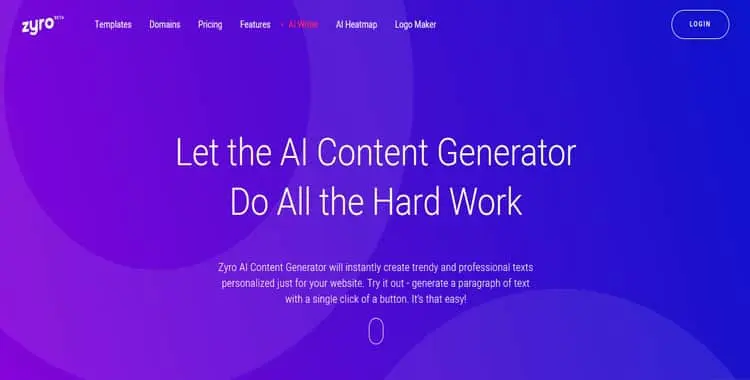 Software-ul generator de copywriting Zyro