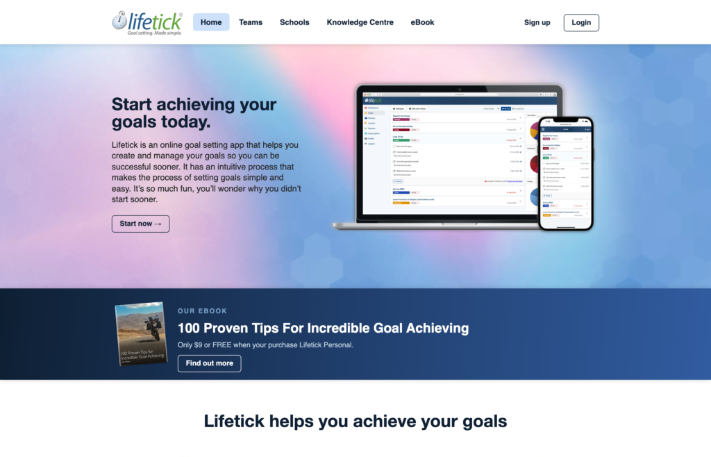 Screenshot der Lifetick-Webseite