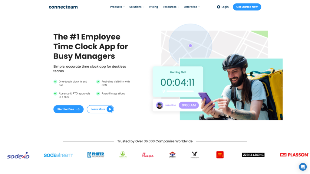 Connecteam 的 Time Clock 功能网页截图