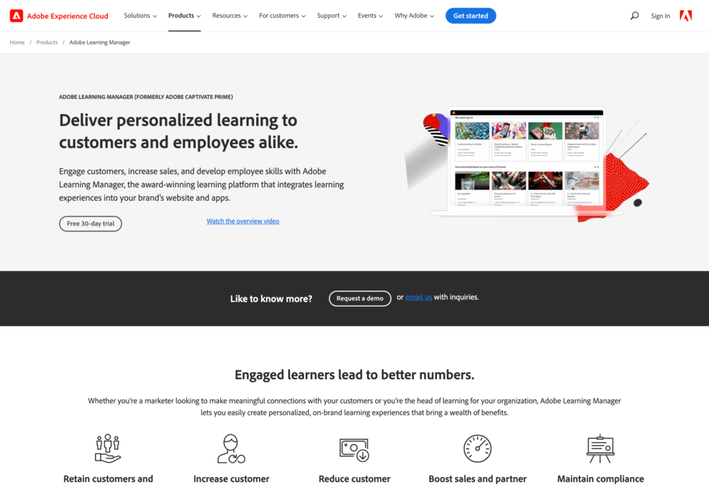 Adobe Learning Manager 网页的屏幕截图