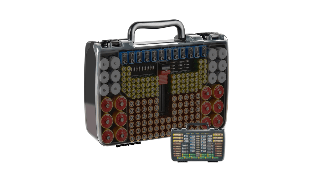 Caja de soporte de almacenamiento organizador de batería Aptbyte con probador