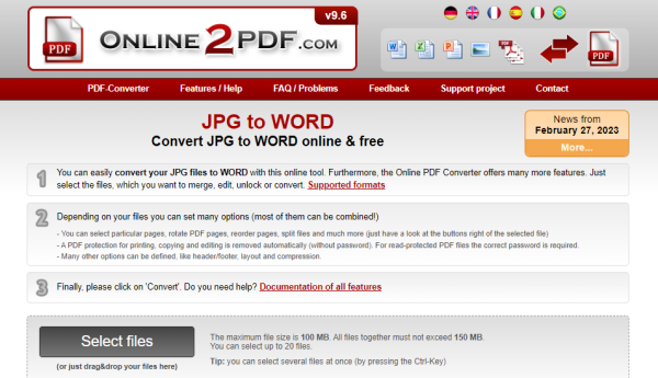 Online2pdf - Conversor de JPG a word