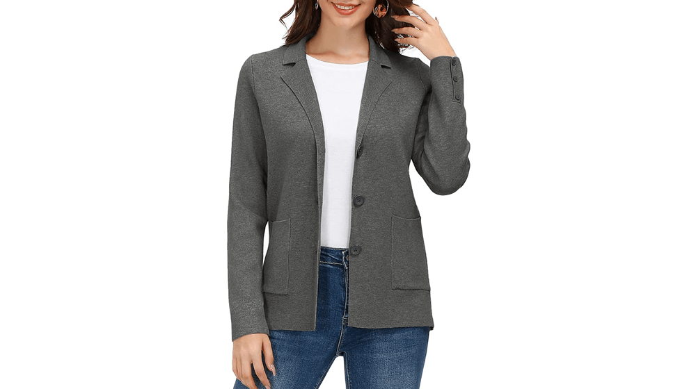 Chaqueta informal de manga larga para mujer, para trabajo, oficina, negocios, con bolsillo