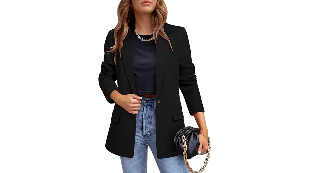 CRAZY GRID Mujer Casual Blazer Chaqueta Bolsillos Manga Larga Frente Abierto Trabajo Oficina Blazer Solapa Botón Chaqueta