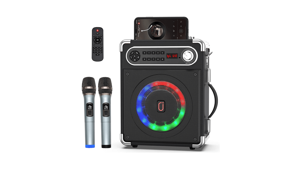 Máquina de karaoke JYX con dos micrófonos inalámbricos, altavoz portátil Bluetooth