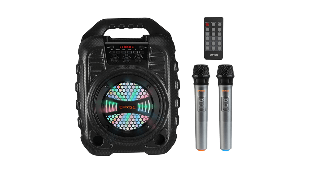 Máquina de karaoke EARISE T26 Pro con 2 micrófonos inalámbricos