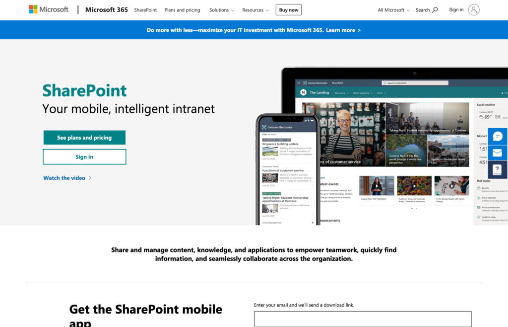 Zrzut ekranu strony internetowej Microsoft Sharepoint