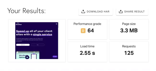 Resultados Pingdom sem NitroPack