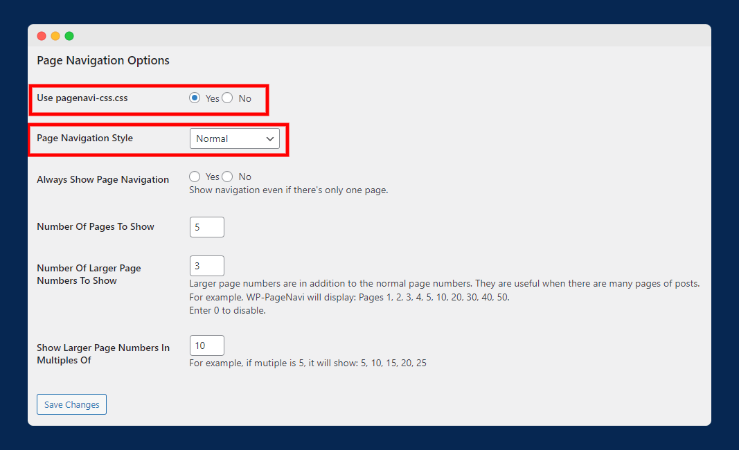 PageNavi Navigation Settings