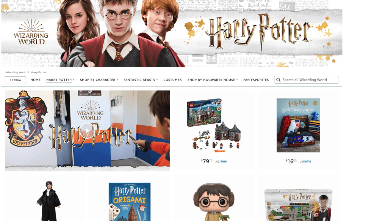 Witryna sklepu Amazon Harry Potter