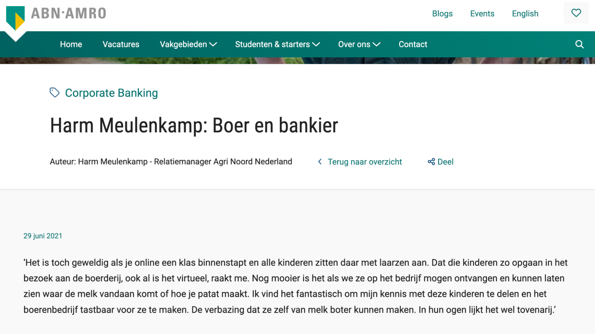 Publicación de blog de ABN-AMRO, versión holandesa