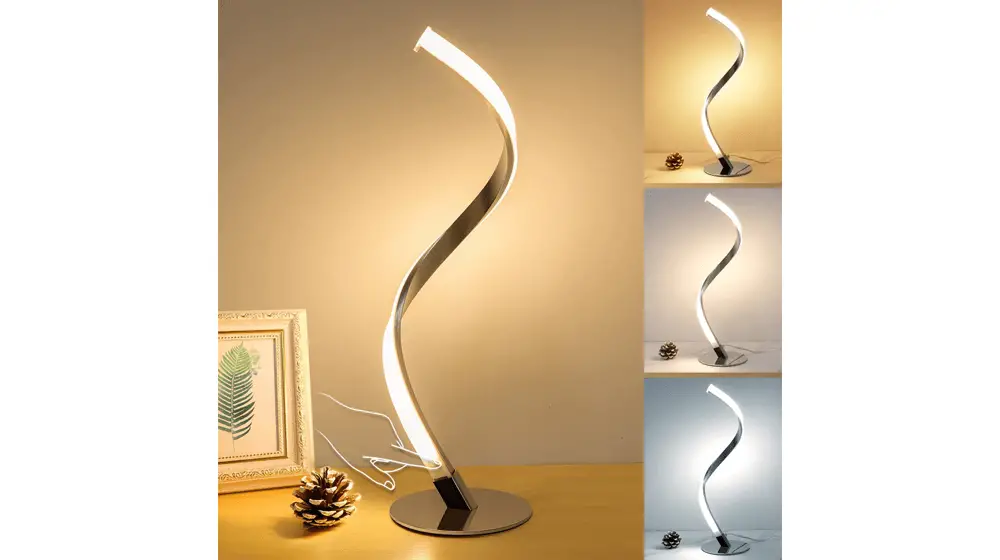 Lampu Meja Spiral Modern, Lampu Meja Kontrol Sentuh 3 Warna untuk Kamar Tidur Ruang Tamu Kantor