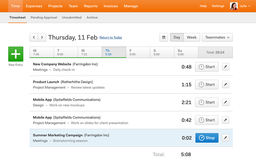 harvest online timesheets