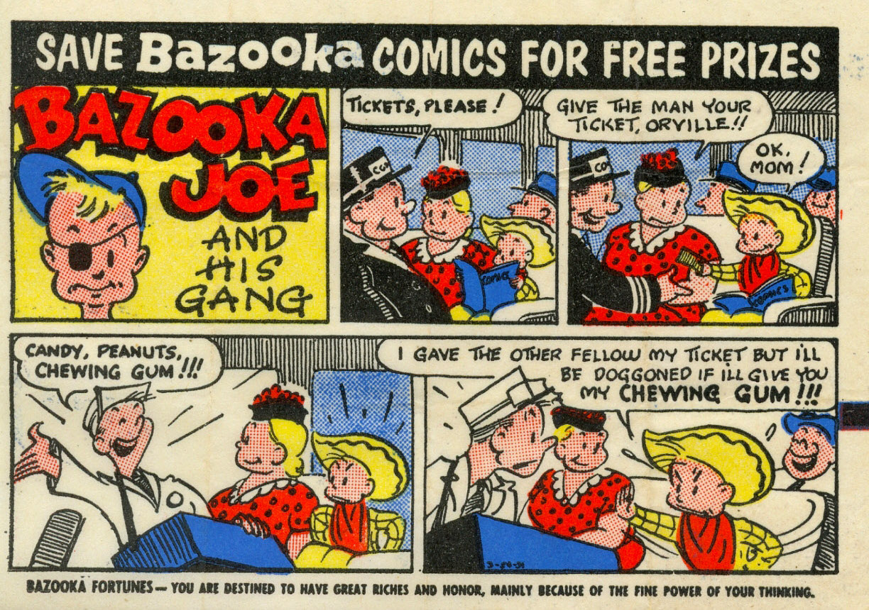 Pełnokolorowy komiks Bazooka Joe and his Gang z 1954 roku o gumie do żucia.