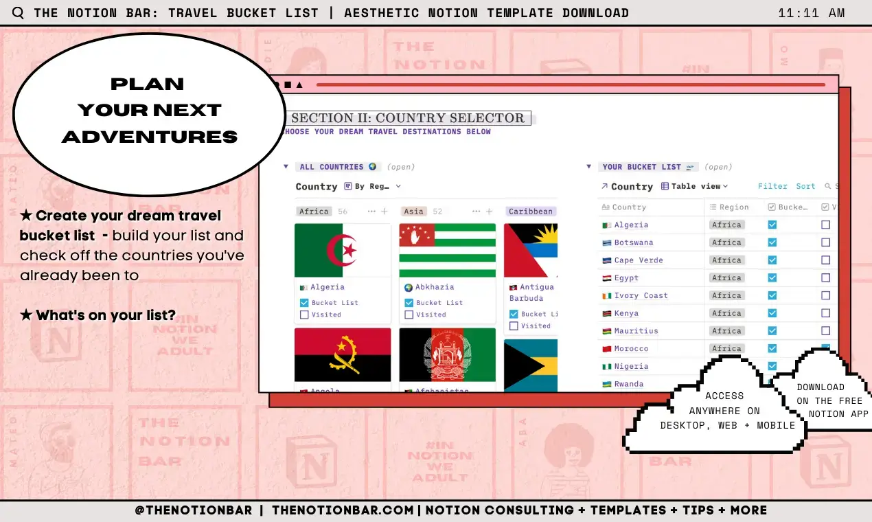 Travel Bucket List Template for Notion