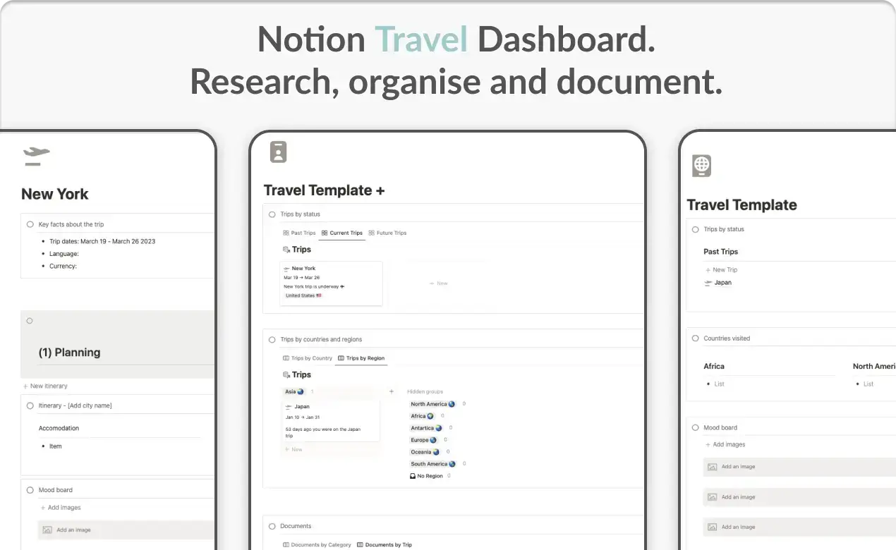 Notion Template for Travel Dashboard