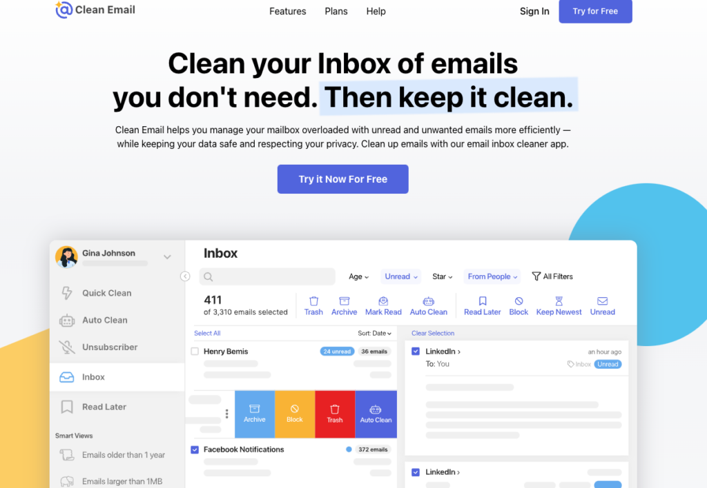 Screenshot der clean.email-Webseite