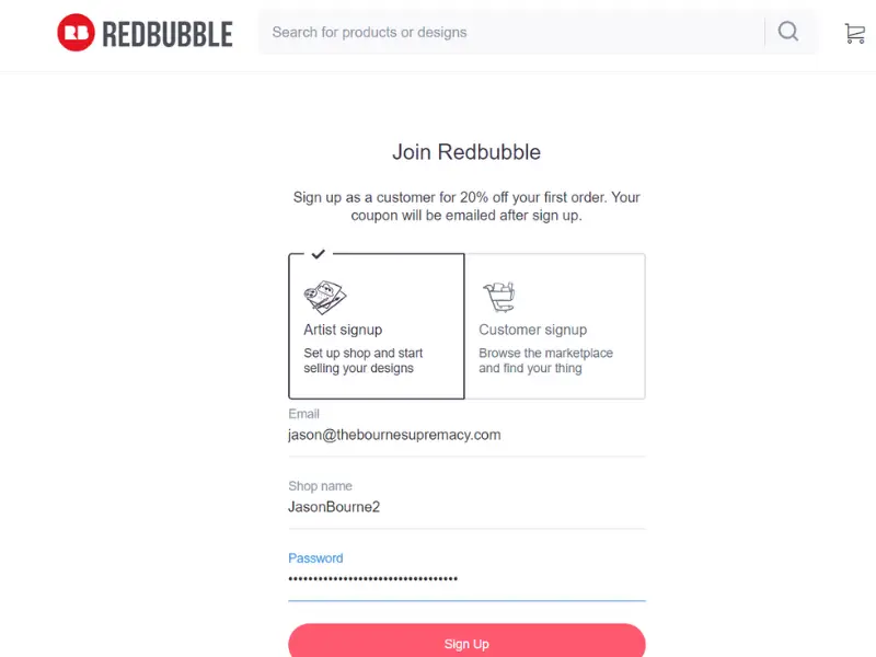 come vendere su redbubble - passaggio 1