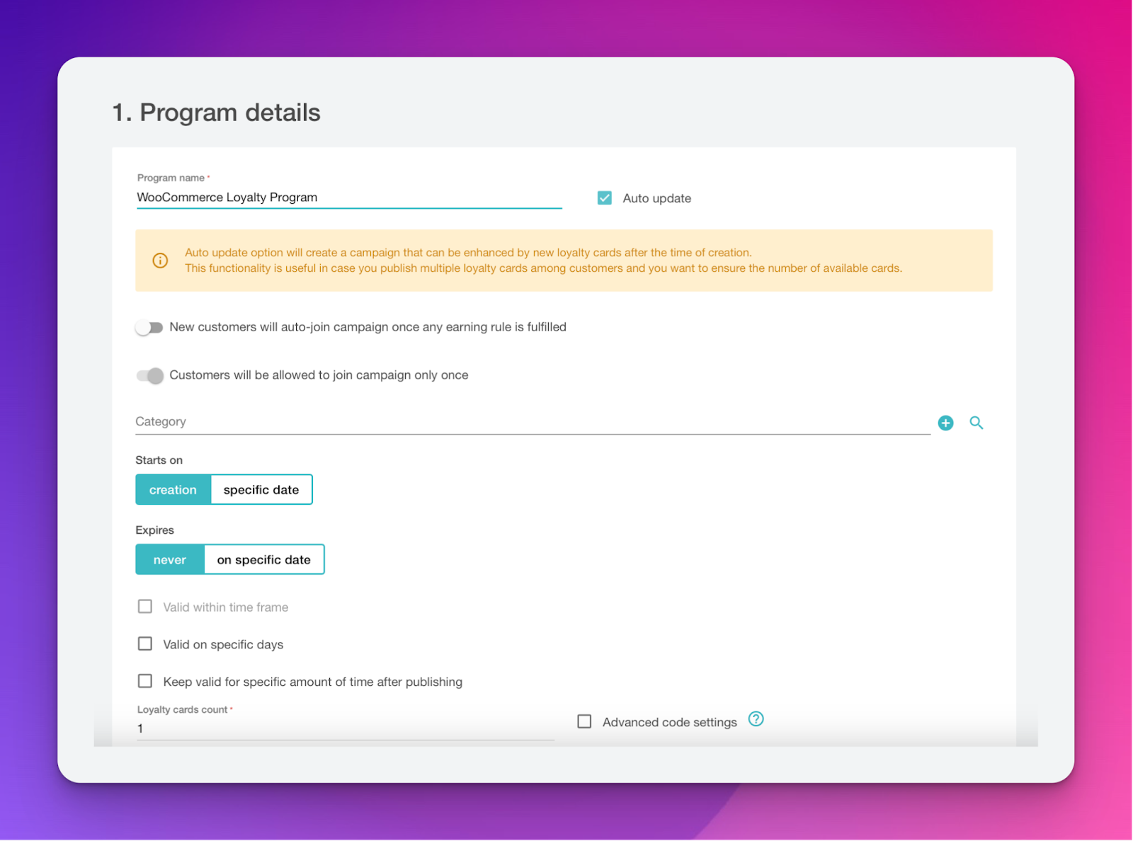 Voucherify panosunun ekran görüntüsü - bağlılık programı oluşturma