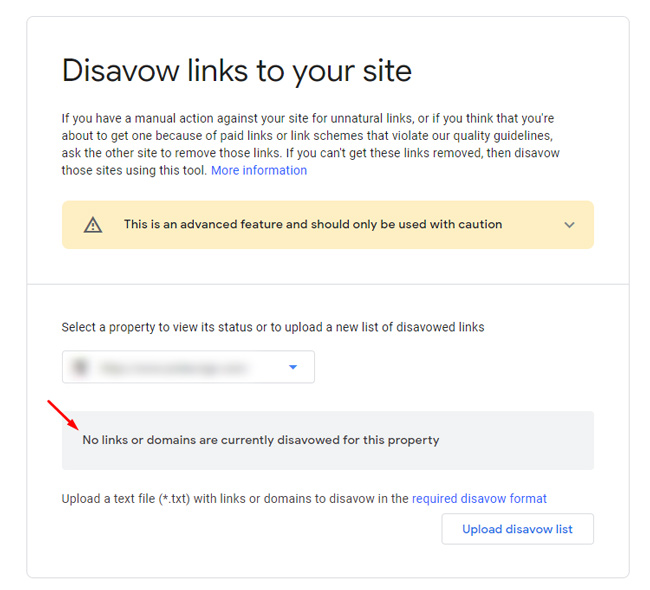 Plik Disavow został usunięty z Search Console.