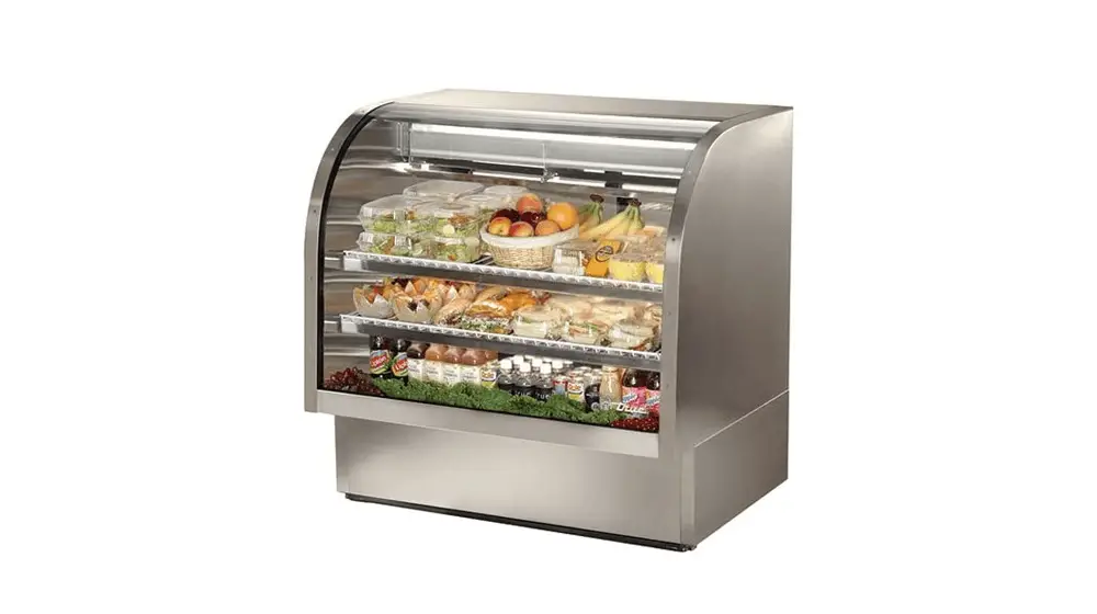 True TCGG-48-S Series Caisse de charcuterie réfrigérée en acier inoxydable en verre incurvé