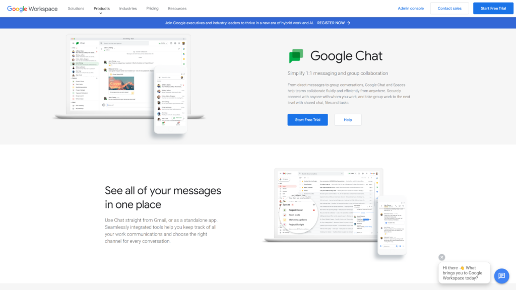 Schermata della home page di Google Chat