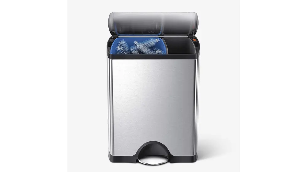 simplehuman Rechteckiger Recycling-Mülleimer mit zwei Fächern für die Küche