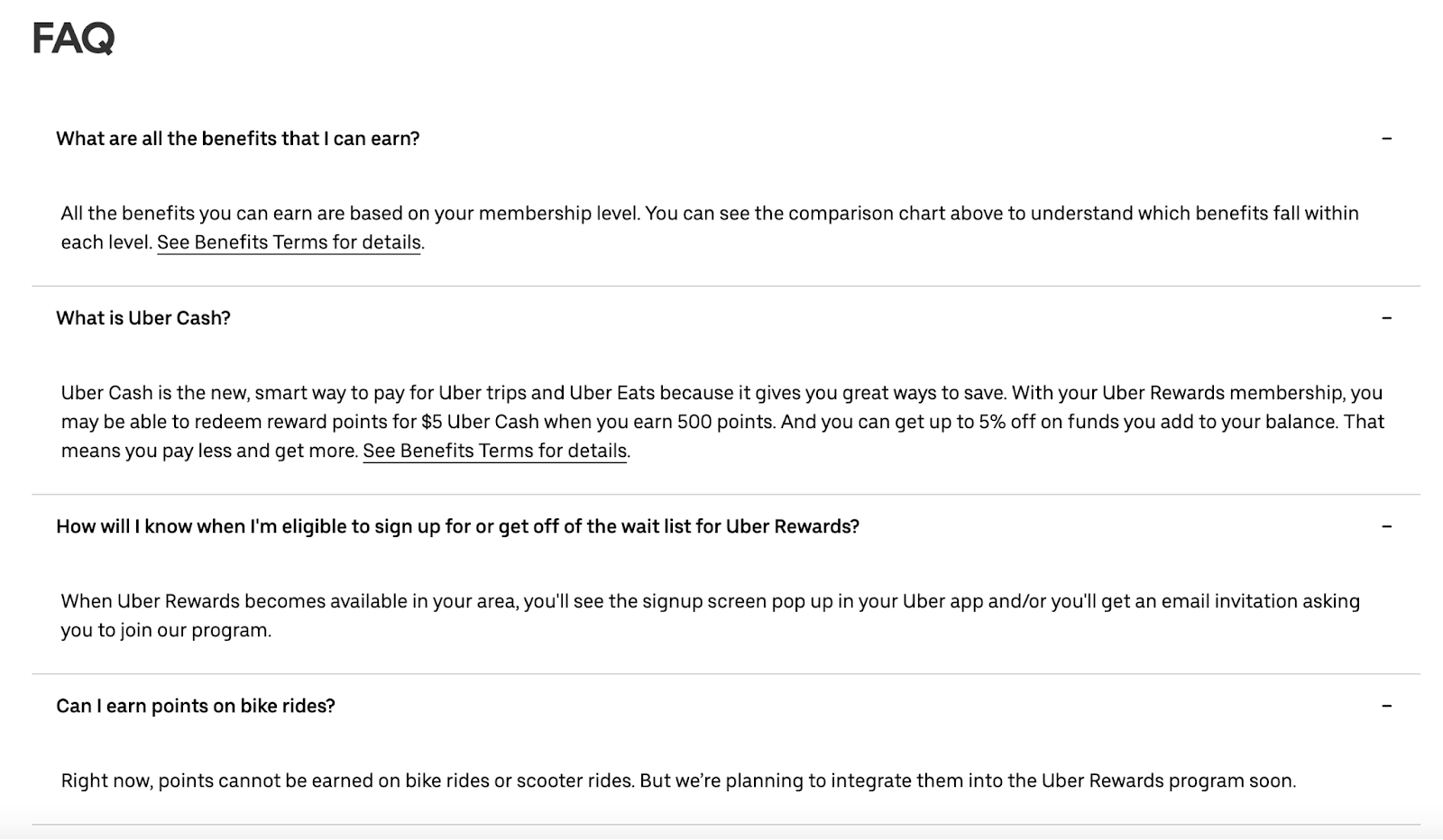 ภาพหน้าจอคำถามที่พบบ่อยเกี่ยวกับโปรแกรมสะสมคะแนน Uber