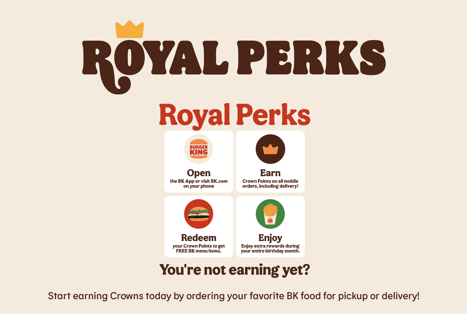 ภาพหน้าจอของโปรแกรมความภักดีของ Burger King Royal Perks