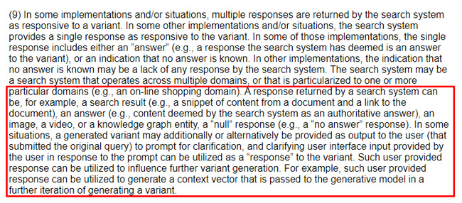 สิทธิบัตรของ Google อธิบายว่าระบบสามารถส่งคืนคำตอบนอกเหนือไปจากรูปแบบข้อความค้นหาเท่านั้น