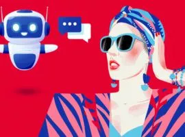 Una mujer con turbante interactúa con un bot de chat, lo que ilustra los avances en la tecnología de bots de chat para crear una mejor CX.